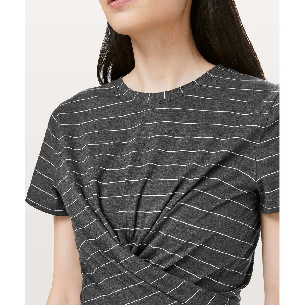 Lululemon Time to Restore Short Sleeve Top Women Size 4 Small Gray White Striped